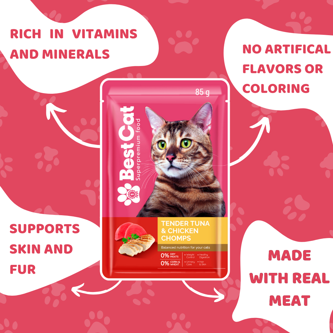 Best Cat Pouch 85g – Tender Tuna & Chicken Chomps | Wet Cat Food