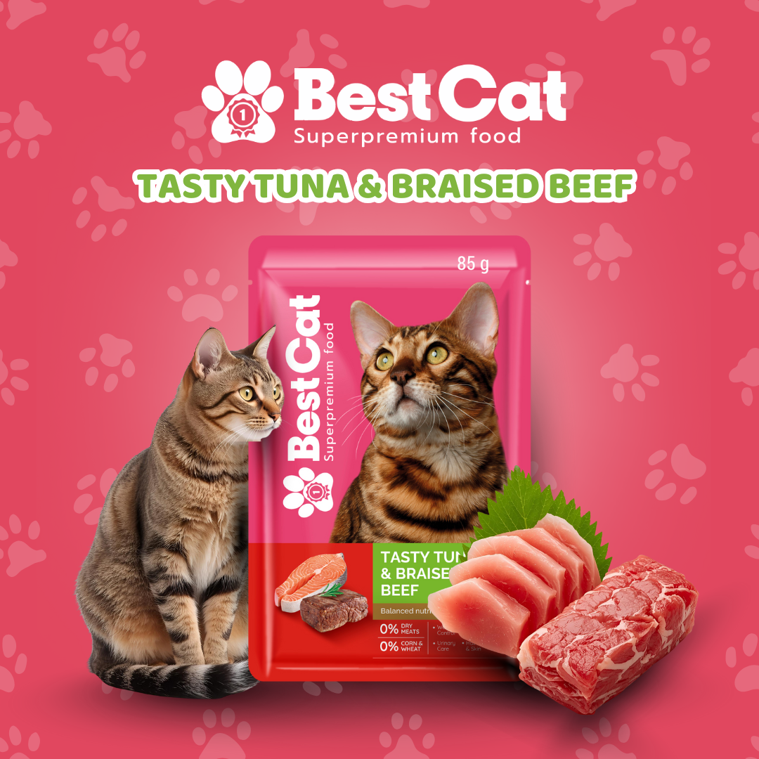 Best Cat Pouch 85g – Tasty Tuna & Braised Beef | Wet Cat Food