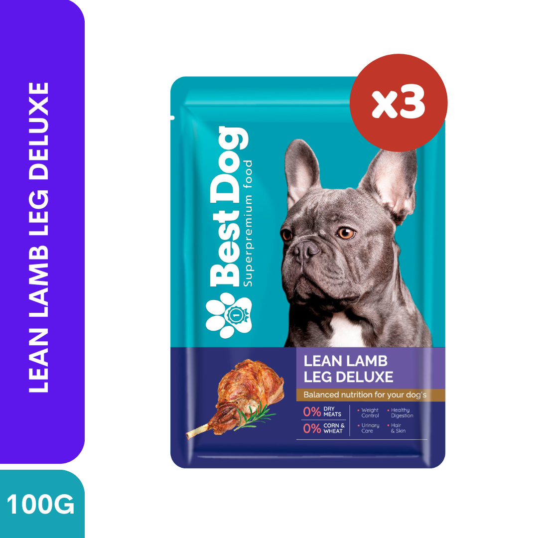 Best Dog Wet Dog Food Pouch 100g Lean Lamb Leg Deluxe 3pcs | Complete & Balanced Adult Dog Food