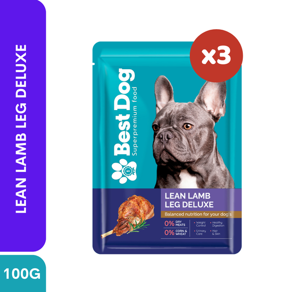 Best Dog Wet Dog Food Pouch 100g Lean Lamb Leg Deluxe 3pcs | Complete & Balanced Adult Dog Food