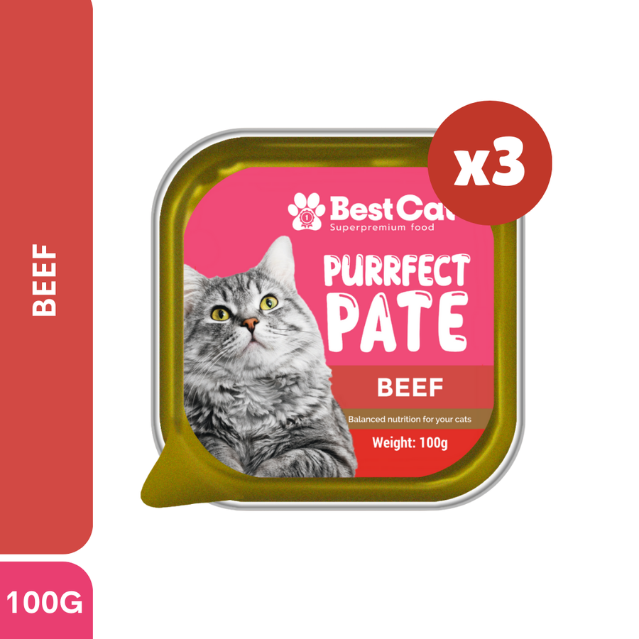 Best Cat Purrfect Pate Beef Super Premium Wet Cat Food 100g 3pcs