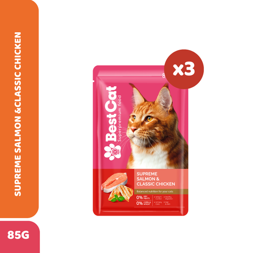 Best Cat Wet Cat Food Supreme Salmon & Classic Chicken (3 Pcs) | Premium Complete & Balanced Cat Food
