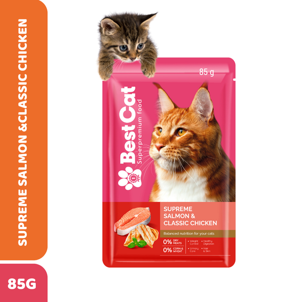 Best Cat Pouch 85g – Supreme Salmon & Classic Chicken | Wet Cat Food