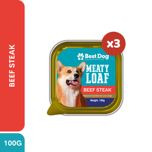 Best Dog Meaty Loaf Beef Steak Super Premium Wet Dog Food 100g 3pcs