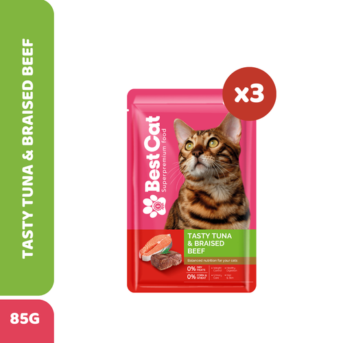 Best Cat Wet Cat Food Tasty Tuna & Braised Beef (3 Pcs) | Premium Complete & Balanced Wet Cat Food