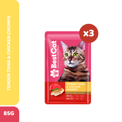 Best Cat Wet Cat Food Tender Tuna & Chicken Chomps (3 Pcs) | Premium Complete & Balanced Wet Cat Food
