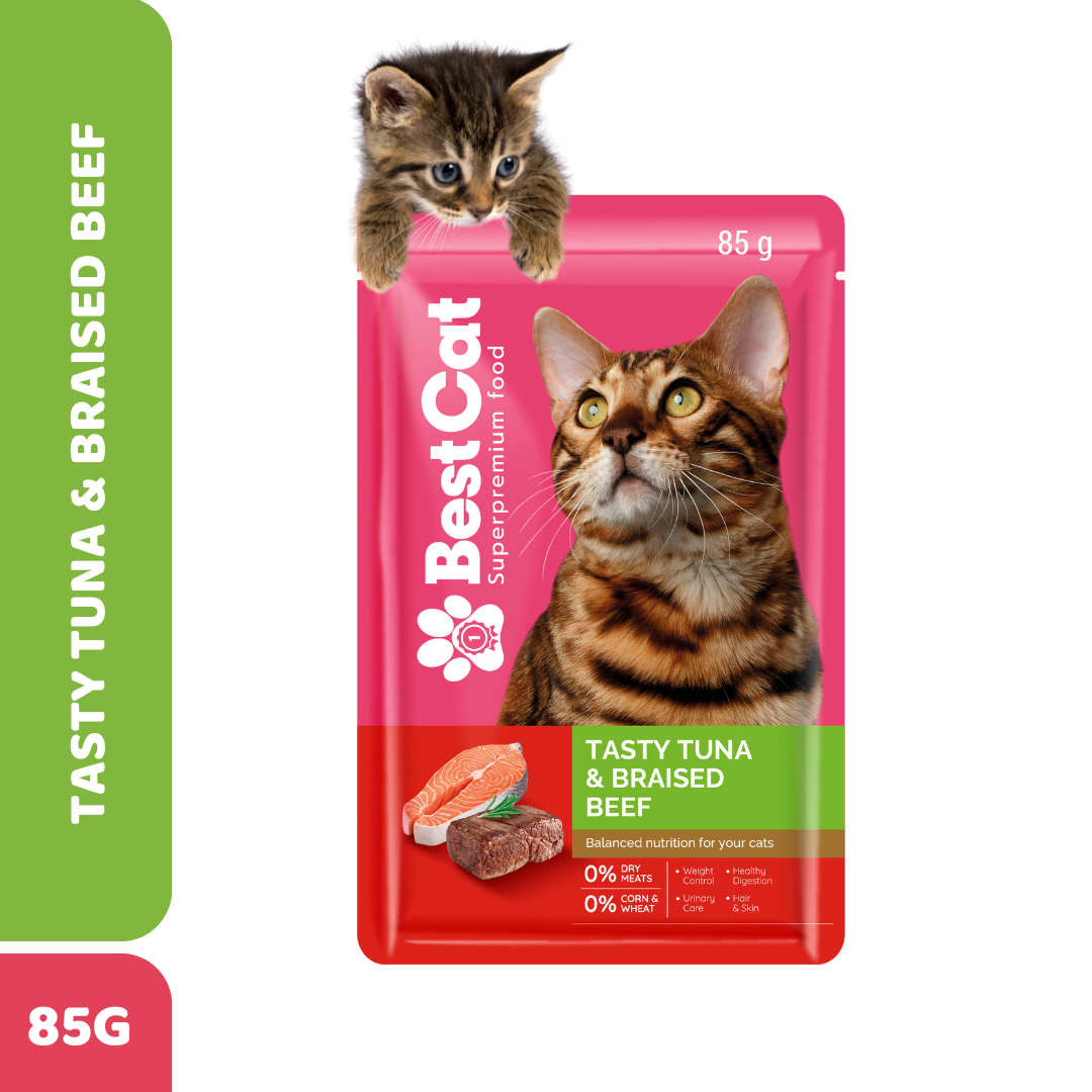 Best Cat Pouch 85g – Tasty Tuna & Braised Beef | Wet Cat Food