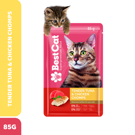 Best Cat Pouch 85g – Tender Tuna & Chicken Chomps | Wet Cat Food