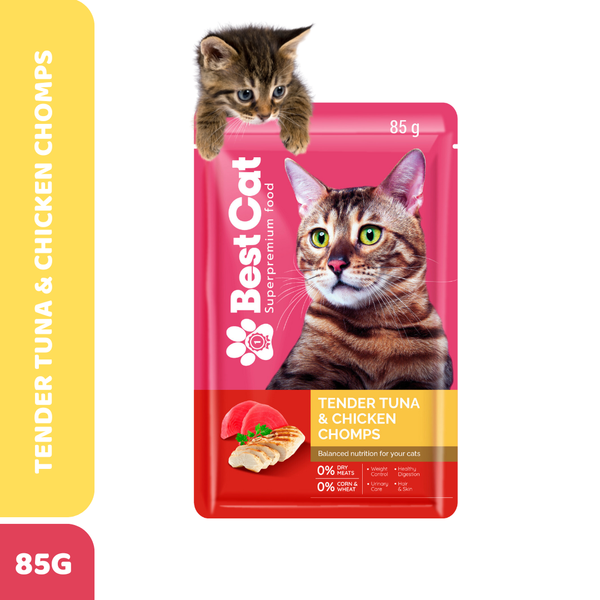 Best Cat Pouch 85g – Tender Tuna & Chicken Chomps | Wet Cat Food